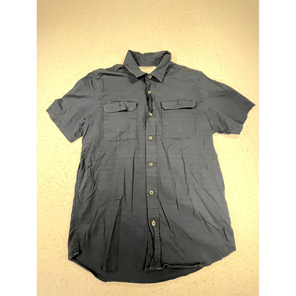 Sierra Designs Shirt Mens Medium Navy Ripstop Hiking Camping Utility Button Up